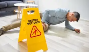 Man-Falling-On-Wet-Floor, is a slip and fall case.